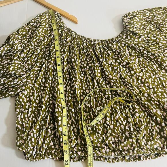 Eloquii Polka Dot Balloon Sleeves Cropped Top Size 22 NWT Green Ivory - Picture 7 of 7